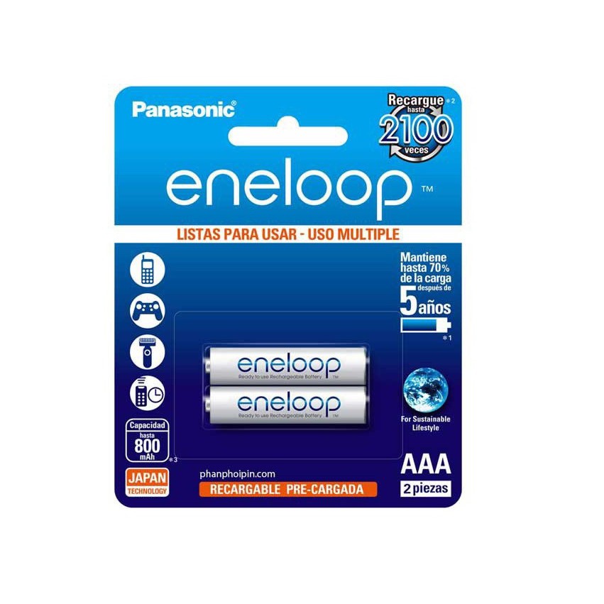 Pin sạc AAA Eneloop Panasonic , Vỉ 2 viên 750-800mAh