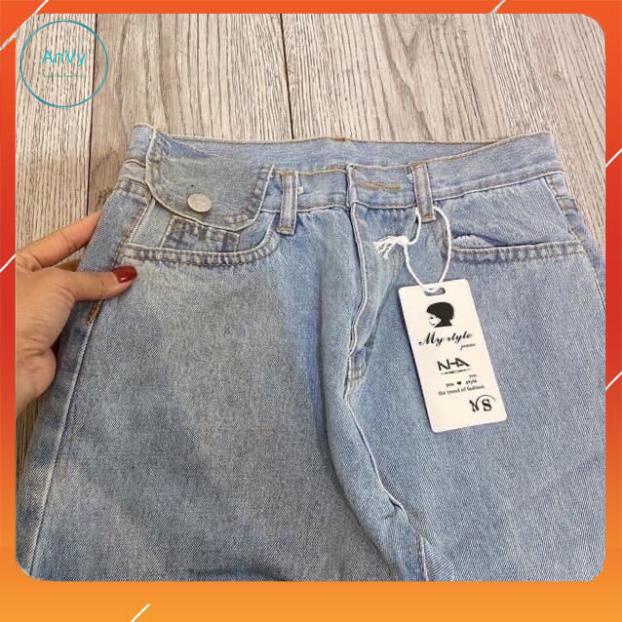 Quần jeans nữ AnVyshop - quần baggy jeasn basic unisex cạp cao ống đứng vải đẹp freeship