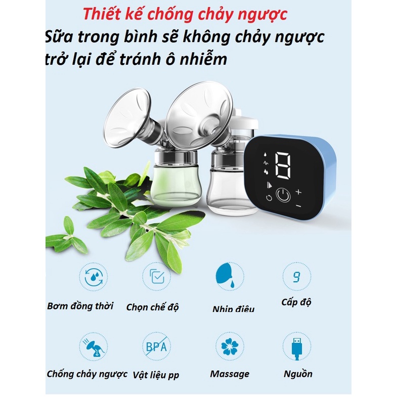 Máy hút sữa điện đôi Electric Breast Pump 3 chế độ 9 cấp hút ( massage, kích sữa, hút sữa )