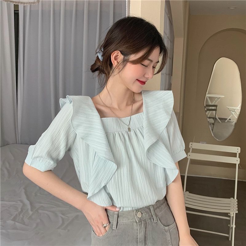 Áo Sơ Mi Cổ Vuông Dáng Rộng Màu Trơn Thời Trang Cho Nữ