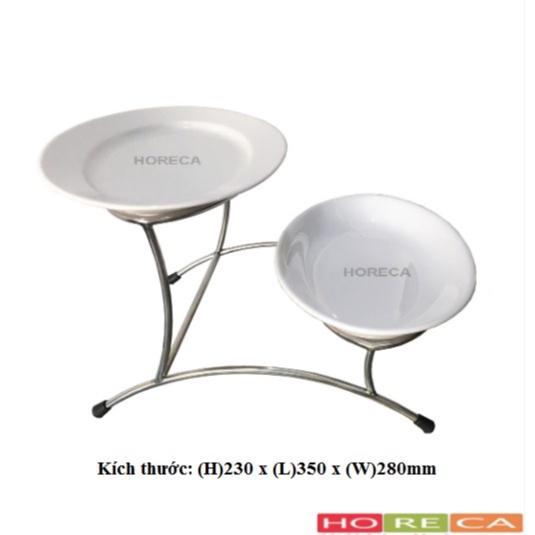kệ trưng bày buffet inox 2 tầng KB41, kiểu dáng bo cong đẹp, để được dĩa trưng bày thức ăn, phía dưới có chân nút cao su