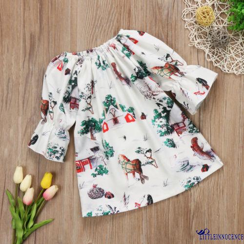 ❤XZQ-Christmas Toddler Kid Baby Girls Xmas Wildlife Print Costume Cute Floral Dresses