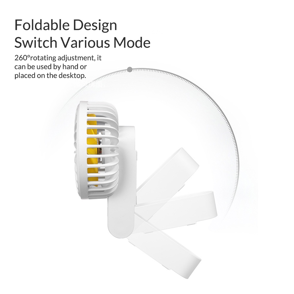 Quạt USB Mini Orico GXZ-F833 | 3 tốc độ gió Pin 2000mAh | Cầm tay / để bàn / gấp gọn | The folding fan