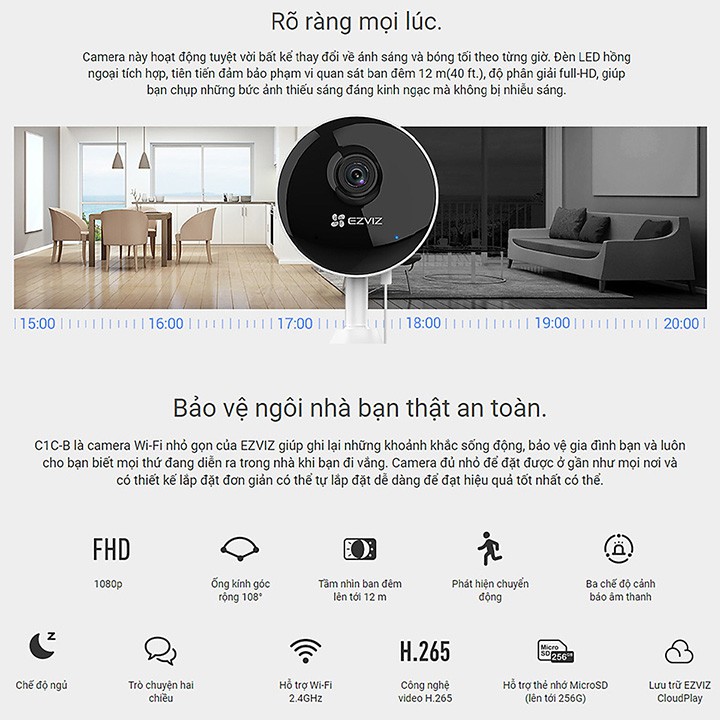Camera wifi Ezviz C1C B_2MP Tính năng  Đàm thoại 2 chiều ,Tích hợp míc thu âm thanh, Hình ảnh đẹp - Bảo Hành 24 Tháng | BigBuy360 - bigbuy360.vn