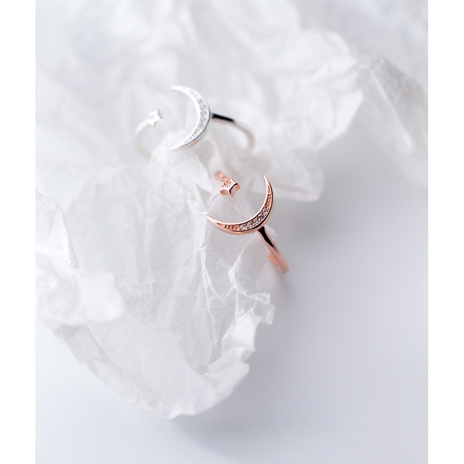 Exquisite Nhẫn Hở Mạ Bạc Hình Trăng Sao Xinh Xắn