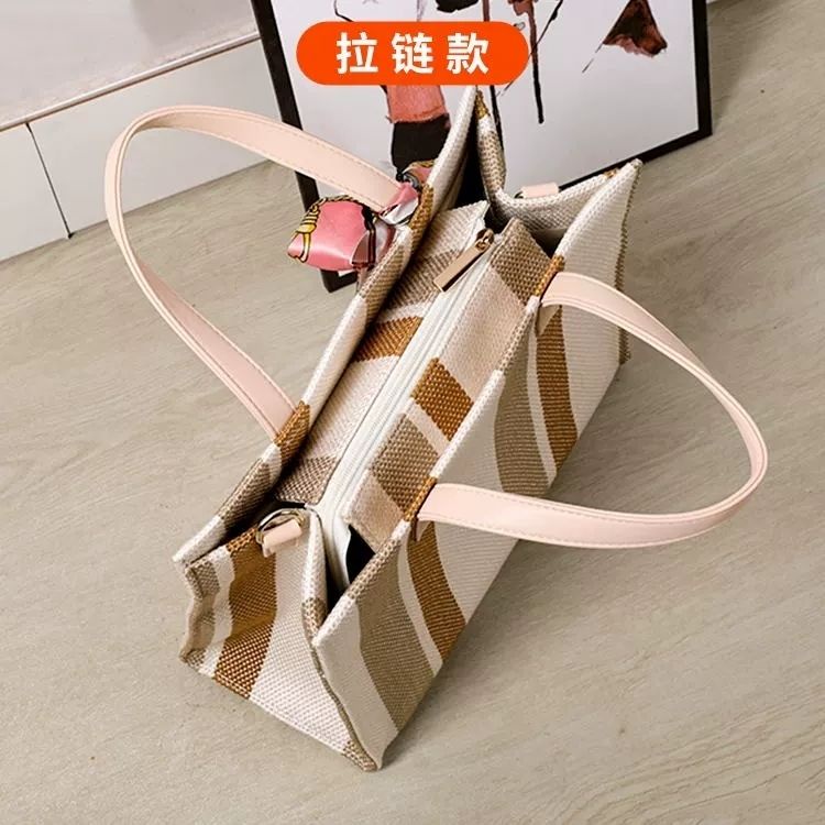 Túi Xách Canvas Cỡ Lớn Họa Tiết Kẻ Sọc Thời Trang Cho Học Sinh