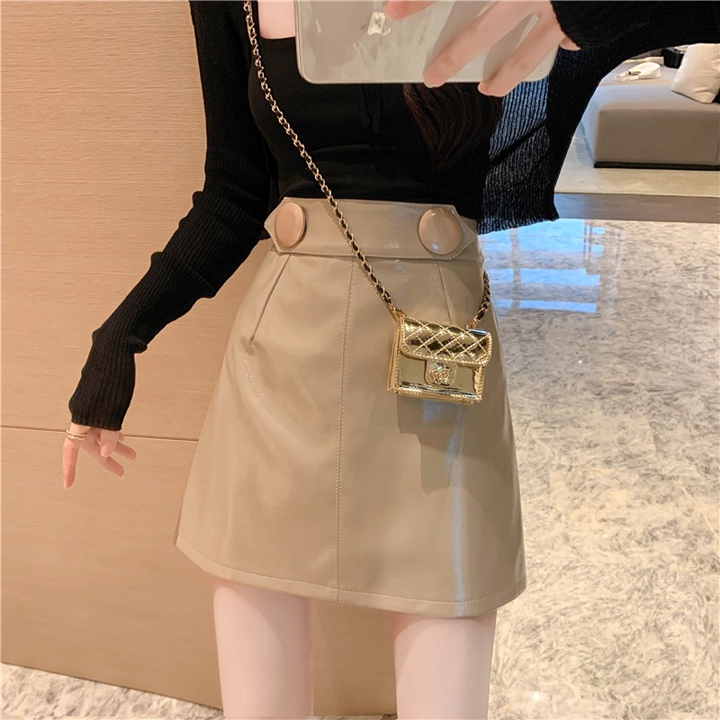 Chân váy da PU lưng cao thời trang mùa thu