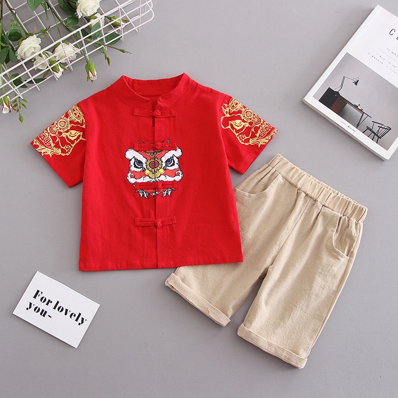 Bộ Đồ Hán Phục Năm Mới Vải Cotton Lanh Kiểu Trung Hoa Retro Cá Tính Cho Bé Trai