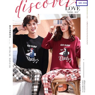 Bộ đồ ngủ đôi nam nữ dài tay cotton thu đông  Phiên bản Hàn Quốc đáng yêu dễ thương nhiều màu sắc