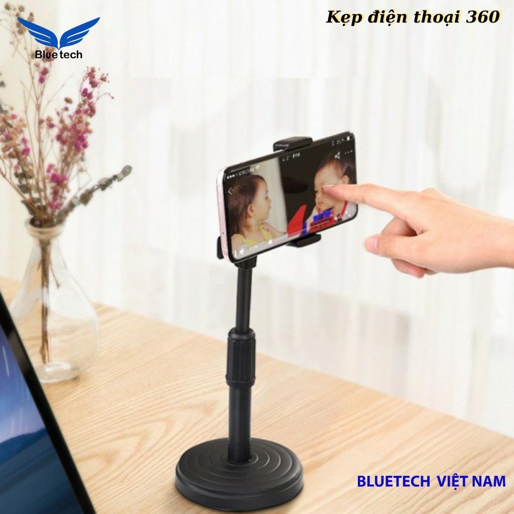 Giá đỡ điện thoại cao cấp xoay 360 độ có điều chỉnh độ cao, kẹp điện thoại đa năng cho chụp hình, livestream - Bluetech