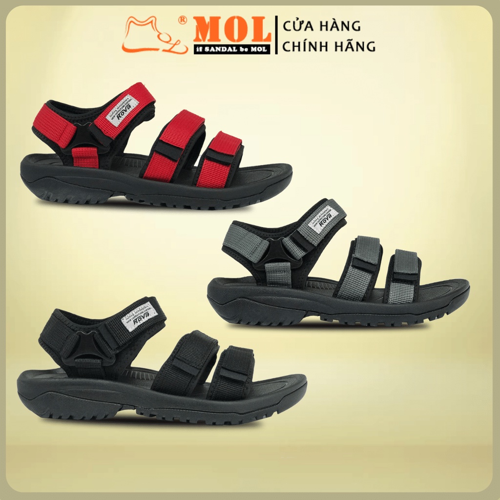 Giày sandal nam hiệu Rova siêu bền 3 quai ngang đế cao su quai dù đi làm đi học màu xám mã RV183-1