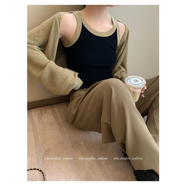 Áo croptop SUXI dệt kim tay dài thiết kế mới thời trang mùa thu phong cách Hàn Quốc