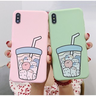 Ốp lưng silicon cốc trà sữa mèo - a004