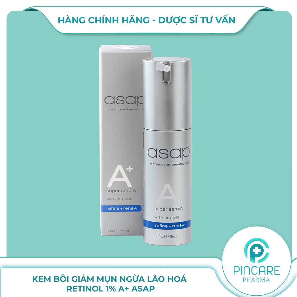 Tinh chất giảm mụn chống lão hoá Asap Super A+ Serum 30ml chứa Retinol 1% - Hàng chính hãng - Nhà Thuốc PinCare