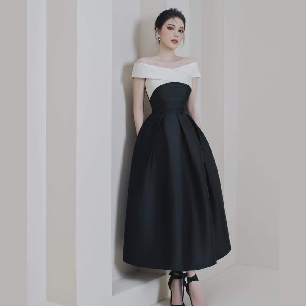Váy nữ dự tiệc thiết kế trễ vai sang trọng Đầm dáng suông thanh lịch HN Clothing V80