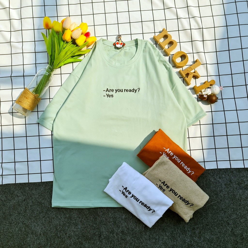 Áo phông áo thun nam nữ tay lỡ from rộng freesize chất cotton thoáng mát in hình chữ thêu Are you mokishop