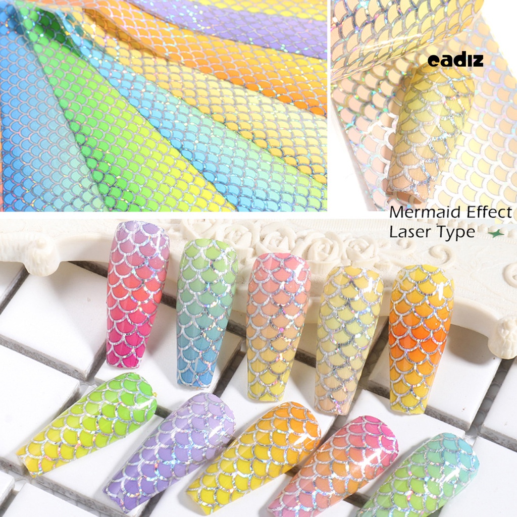 Bộ 10 Miếng Dán Trang Trí Móng Tay Hình Vảy Cá Nhiều Màu Sắc DIY