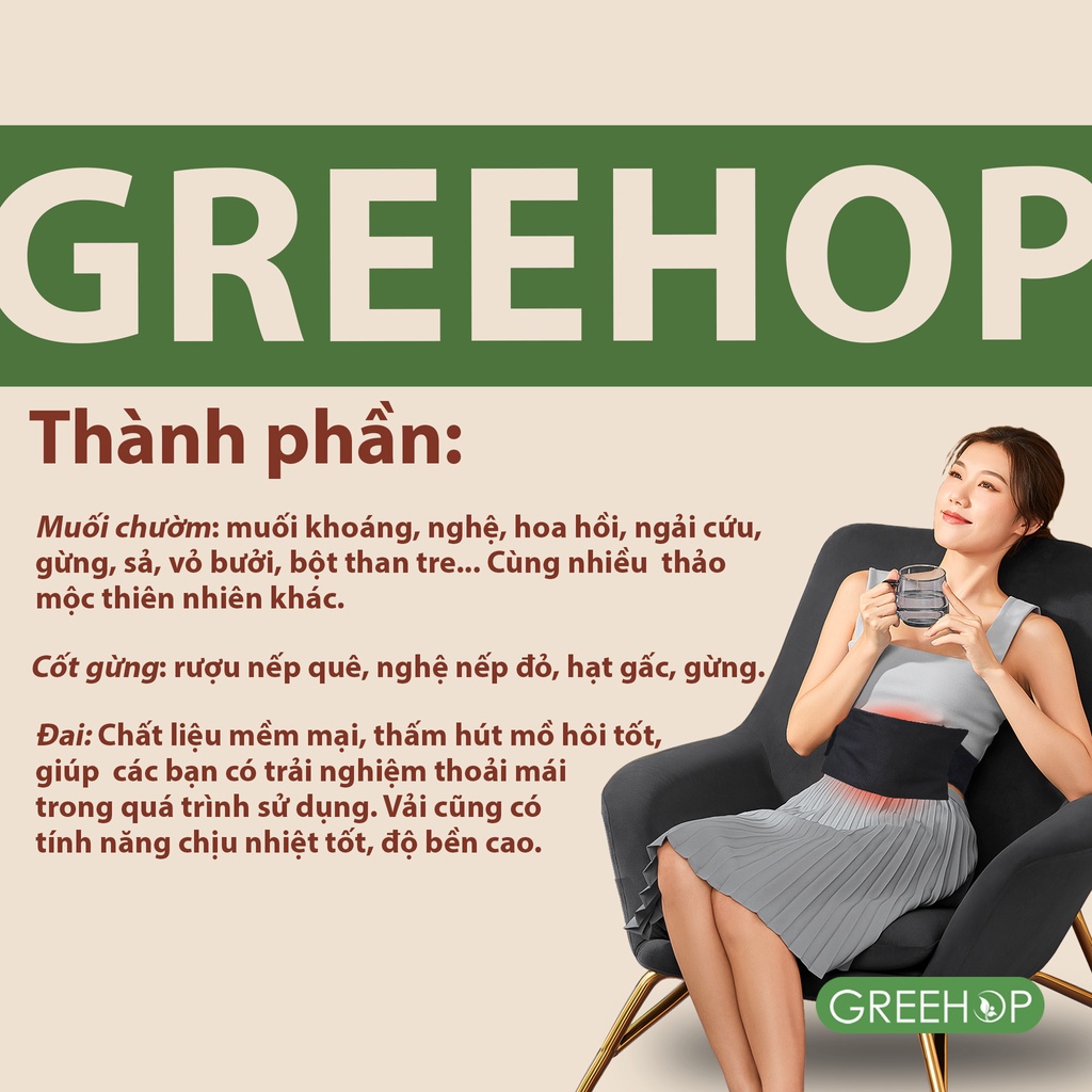 Muối chườm bụng giảm eo, giảm mỡ bụng Tặng kèm đai muối chườm GREEHOP (handmade)