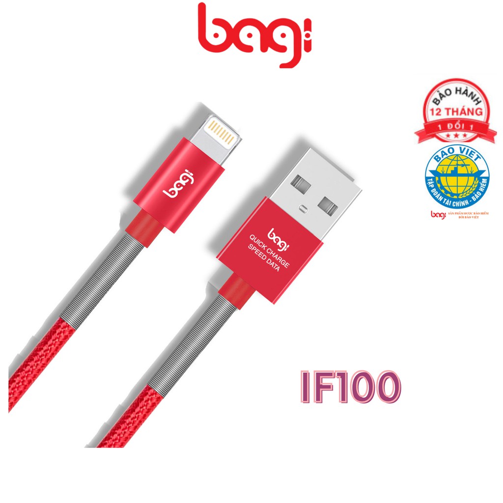 Cáp sạc nhanh dây trơn-dù BAGI  Lightning cho iphone, Type-C, Micro cho Androi. Bảo hành chính hãng 12 tháng 1 ĐỔI 1