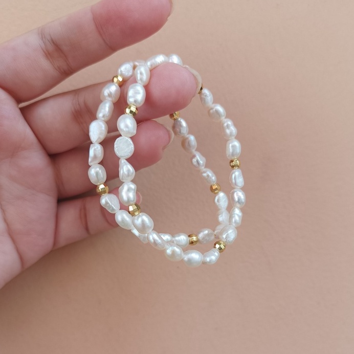 Vòng Tay Chuỗi Hạt Ngoc Trai Nước Ngọt Hạt Gạo 5x8mm