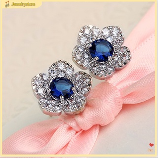 {jewelrystore} Bông tai hình hoa đính đá xanh lam thanh lịch cho nữ jsm1