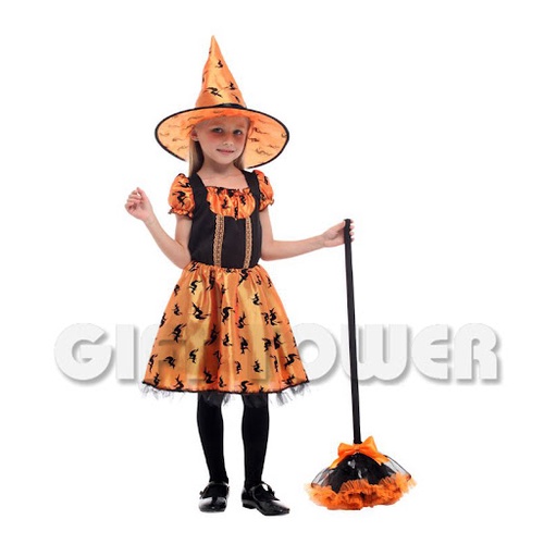 Bộ váy mũ phù thủy G-0284 hóa trang cho bé từ 4-8 tuổi chơi Halloween