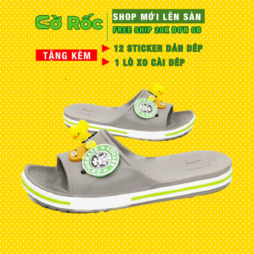 Dép lê cross nữ quai ngang màu xám full box tặng 12 siticker cross gắn dép Cờ rốc