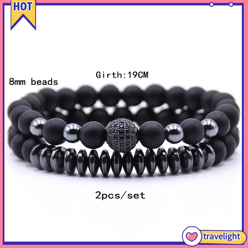 Set 2 Vòng Tay Chuỗi Hạt Đá Nham Thạch Tự Nhiên Cho Cặp Đôi