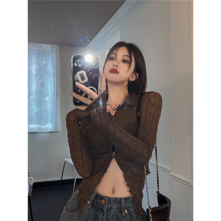 Porozi  Áo croptop  tay dài màu sắc đơn giản thời trang dành cho nữ