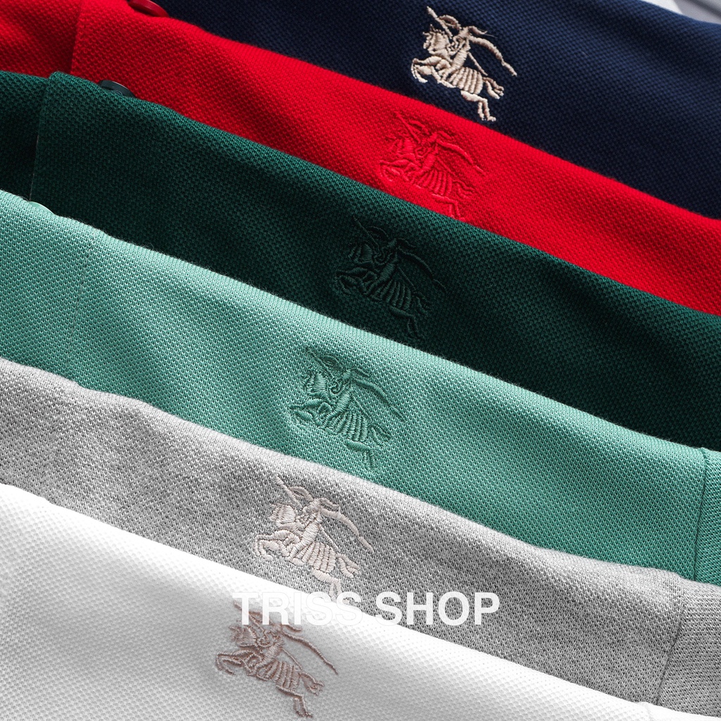 Áo polo nam ngắn tay Burberry logo thêu 3 vải cotton cá sấu thoáng mát