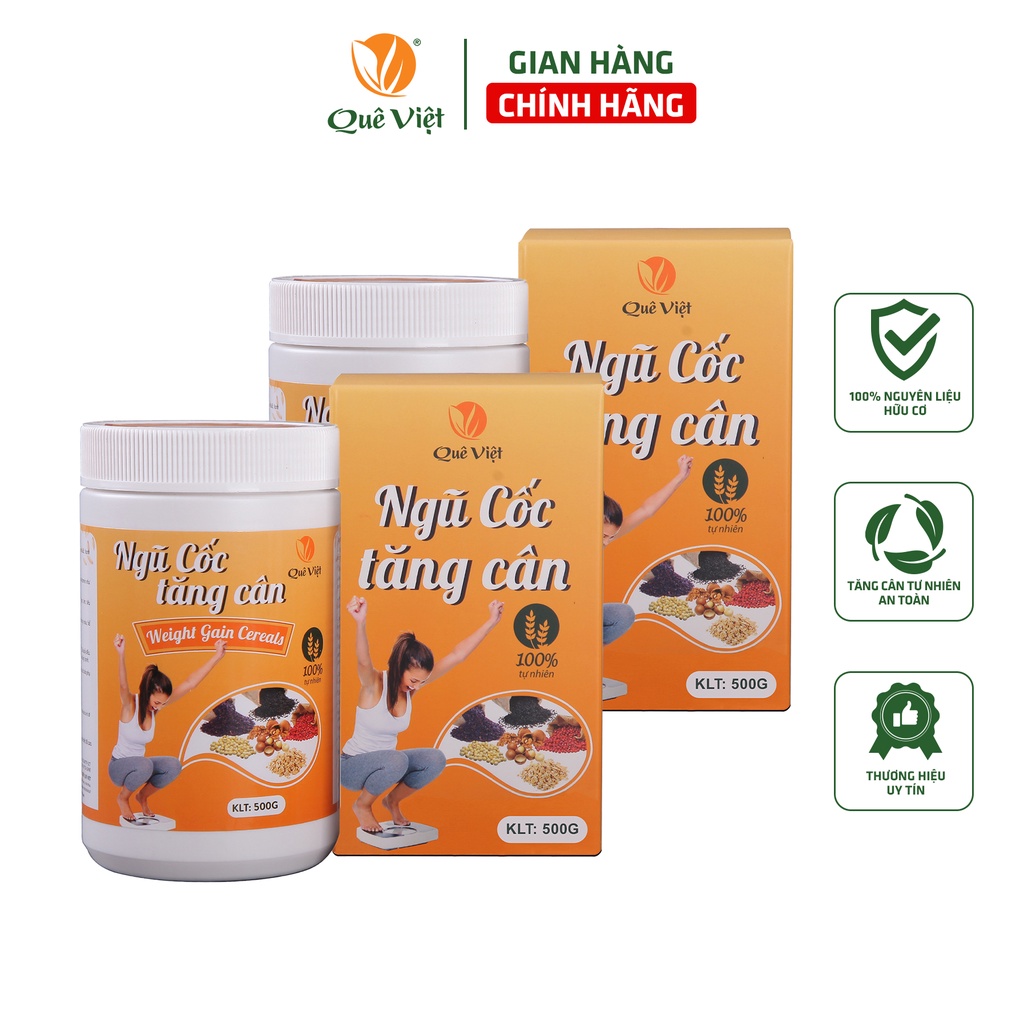 Combo 2 hộp Ngũ cốc tăng cân Quê Việt 100% nguyên liệu hữu cơ, bổ sung dinh dưỡng 500gr/hộp