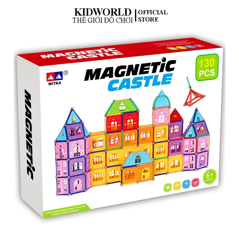 Bộ Xếp Hình Nam Châm Magnetic 130 Chi Tiết Xếp Hình Xe Nhà Cửa Lâu Đài