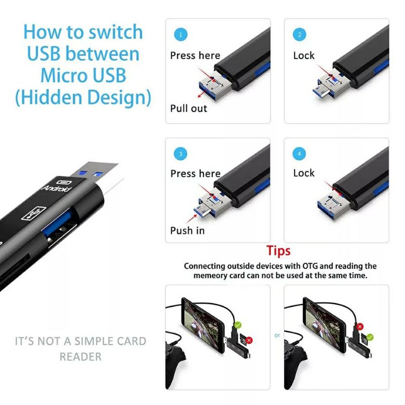 Đầu OTG TYPE C (3.0) mở rộng thẻ nhớ SD TF cho điện thoại máy tính loại 5 trong 1