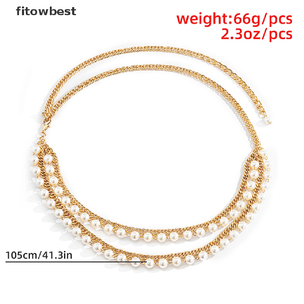 Thắt Lưng Dây Xích Tua Rua Nhiều Lớp Đính Hạt Ngọc Trai Cho Nữ