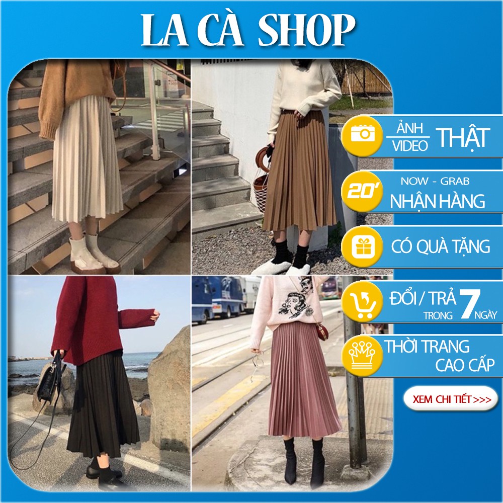 Chân váy dài xếp ly, Chân váy midi hàng Quảng Châu loại 1