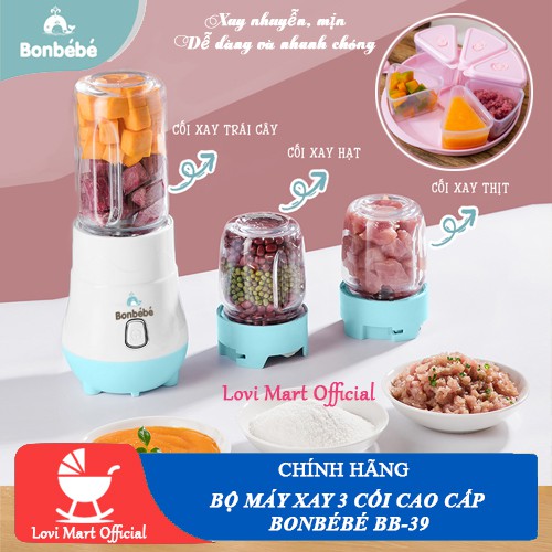 [ CHÍNH HÃNG ] Máy xay 3 cối đa năng cao cấp Bonbébé BB-39 -  Máy xay Bonbébé ăn dặm 3 Cốc Thủy Tinh