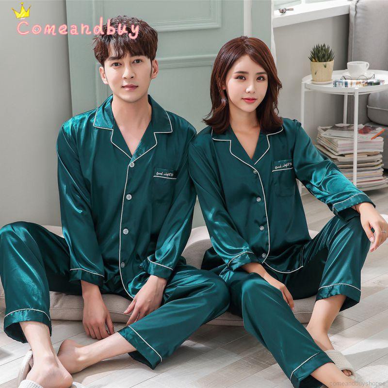 Sale 70% Đồ ngủ lụa mỏng tay dài cho cặp đôi,  green Giá gốc 277,000 đ - 78A19