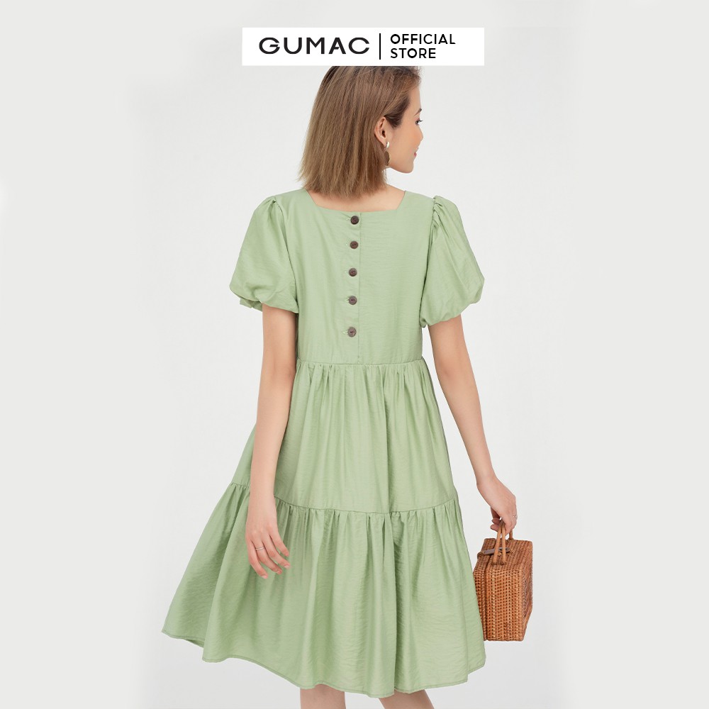 [Mã MABR07062 giảm 8% tối đa 50K đơn từ 249K] Đầm babydoll nữ cổ vuông tầng GUMAC màu xanh dễ thương DB5106 | BigBuy360 - bigbuy360.vn