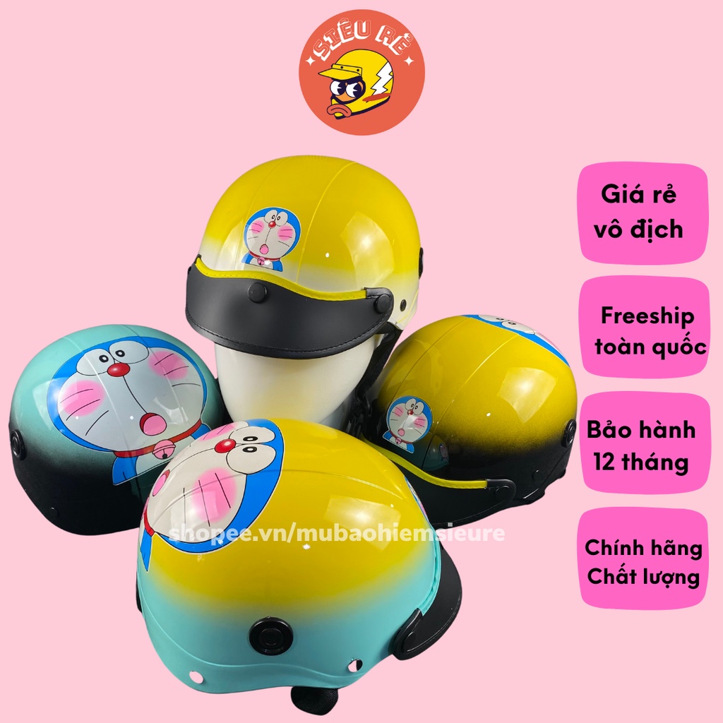 Mũ bảo hiểm nửa đầu chính hãng sơn highlight tem doremon đủ màu, nón bảo hiểm đa dạng màu sắc xu hướng của năm
