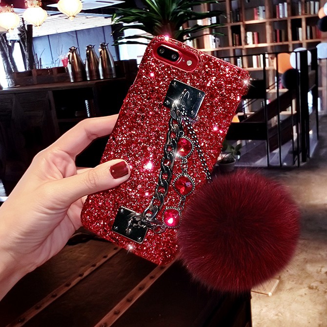 Bộ Ốp Điện Thoại Đính Kim Cương Có Bóng Lông Mini Cho iPhone 14 13 12 11 Pro Max 6 6s 7 8 Plus X XS Max XR 12