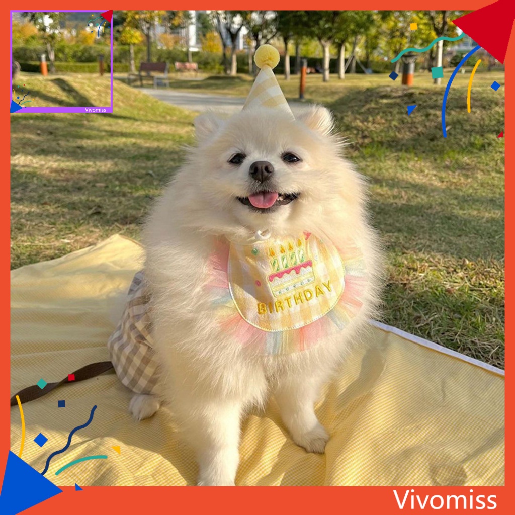 [VM] Set Khăn Choàng Cổ + Nón + Yếm Ăn Sinh Nhật Không Phai Màu Cho Thú Cưng