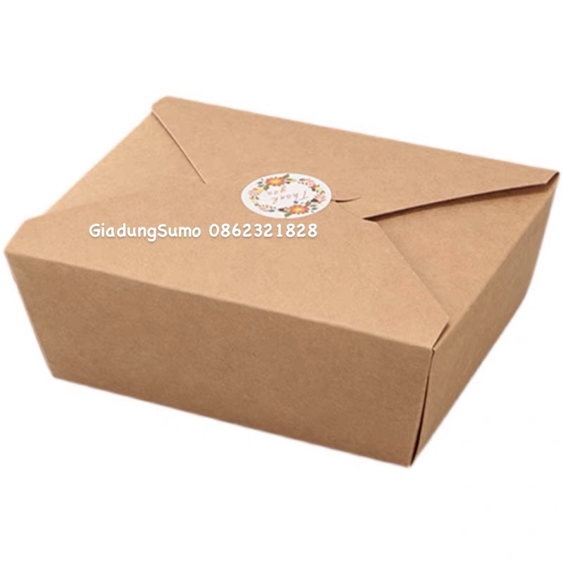 Lốc 10 Hộp Giấy Kraft Thực Phẩm Nắp Gài, Hộp Giấy Đựng BBQ