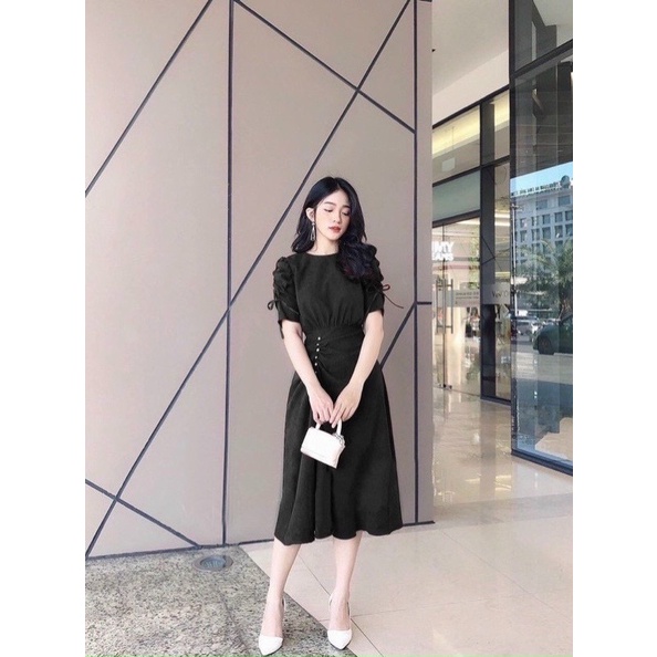 Đầm Bigsize Tay Rút Eo Đính Cườm (Bigsize 55kg Đến 100kg (M/L/XL/XXL)