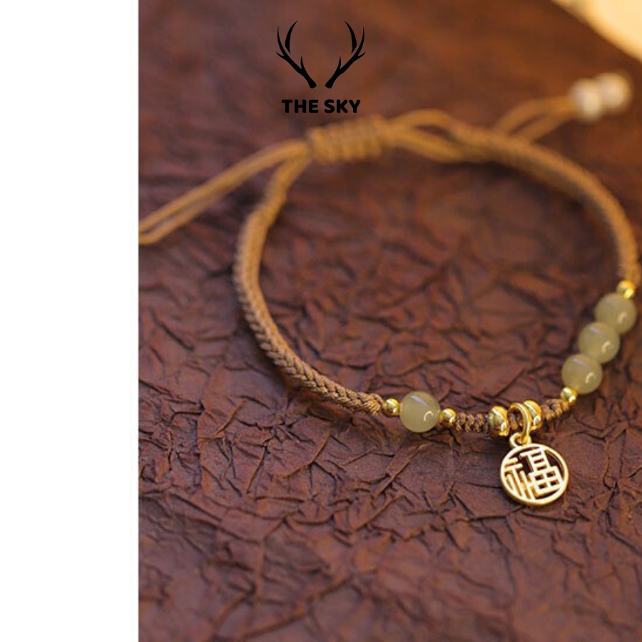 Vòng Tay Nữ THE SKY NB1020 Kèm Mặt Đá Xanh Sang Trọng, Combo lắc tay kèm mặt đá dây rút