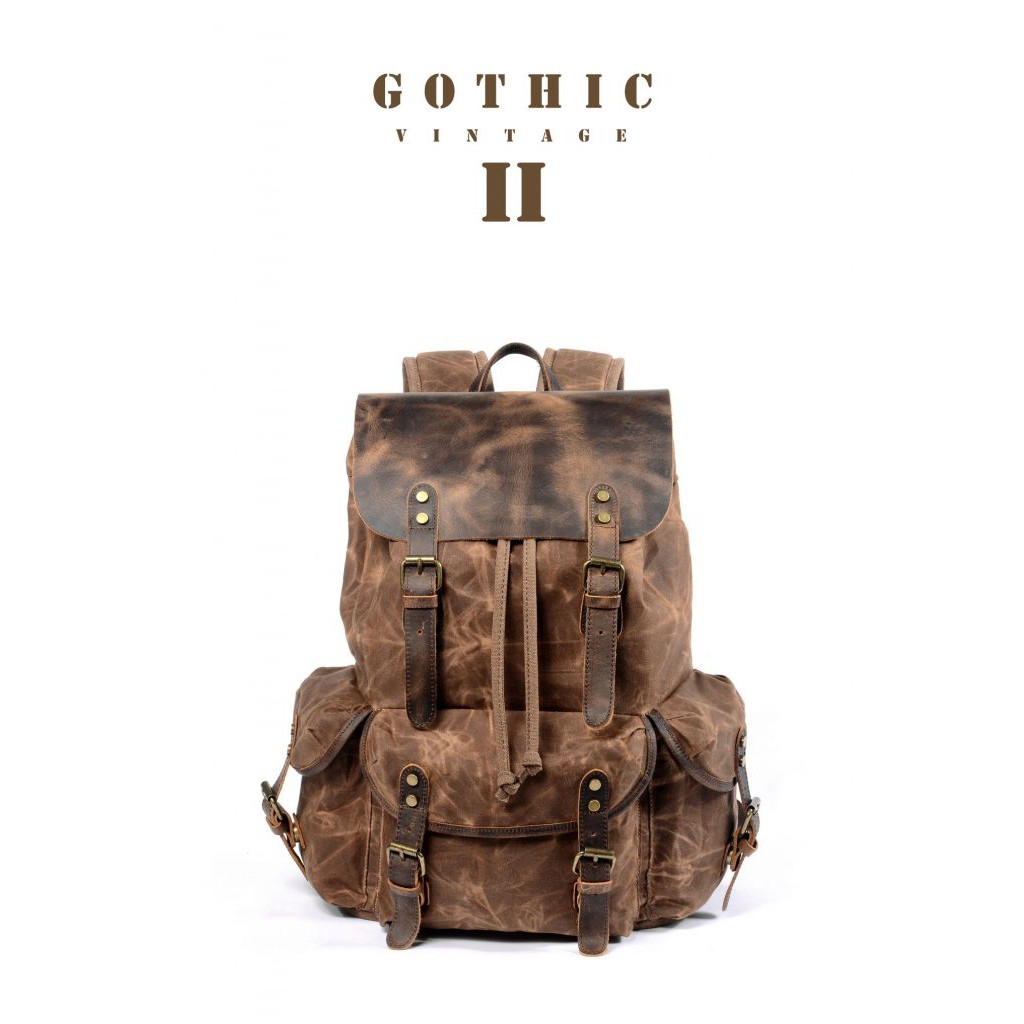 Ba lô du lịch Vintage vải canvas sáp dầu, da bò sáp – GOTHIC II