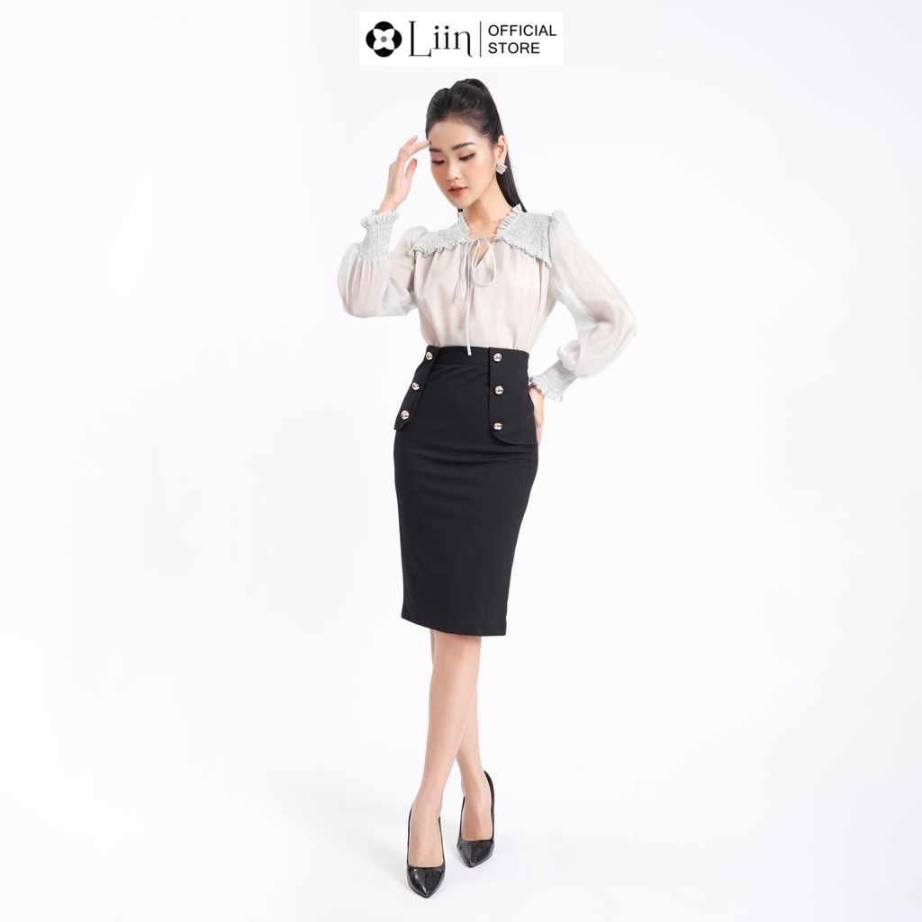 Chân váy Linbi công sở, juyp nữ ôm dáng màu đen umi co giãn thanh lịch liin clothing J4240