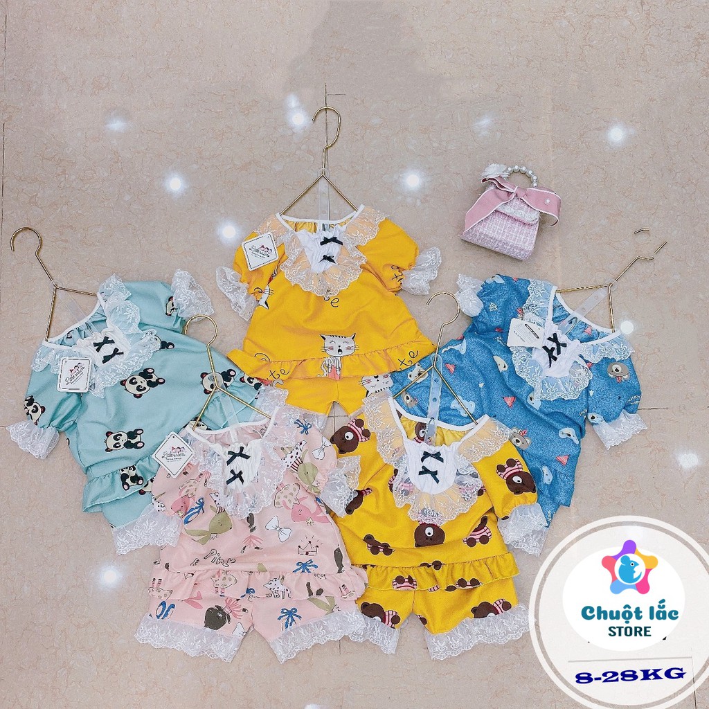 Bộ Quần Áo Bé Gái Chuột Lắc Store Pijama Tay Ngắn Nhún Bèo Kate Thái Cho Bé Gái Từ 8Kg Đến 28Kg