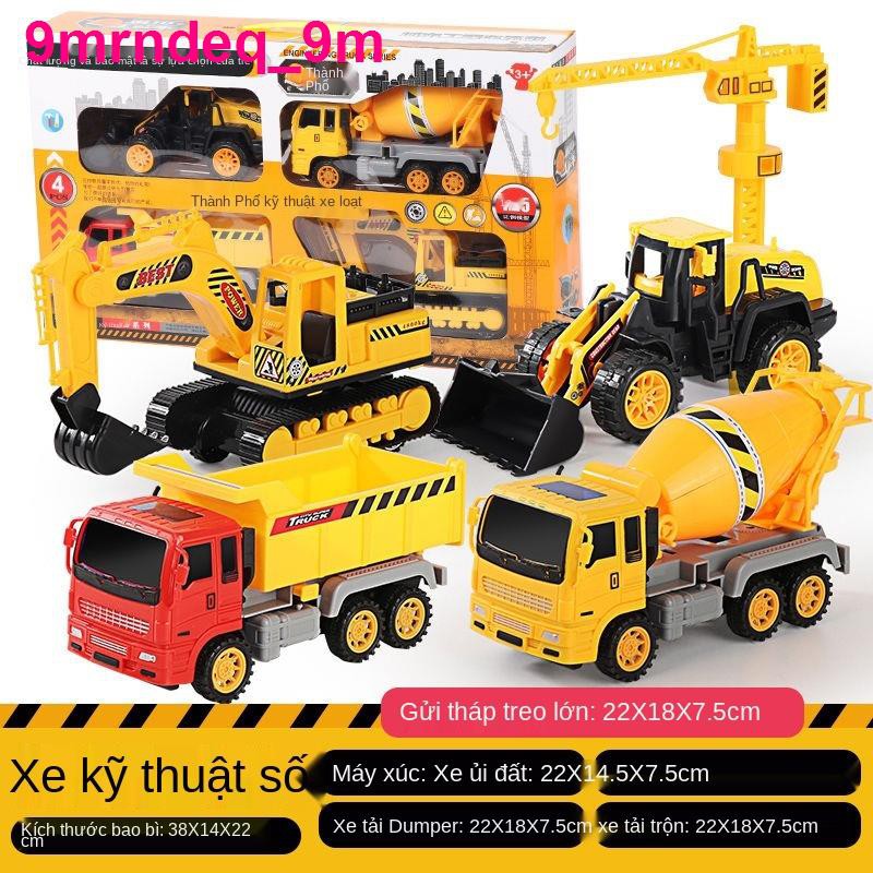 bộ đồ chơi xe công trình lớn cho trẻ em, máy xúc, trộn, cần cẩu, đào, ủi, đổ, cậu bé, các loại khác nhau