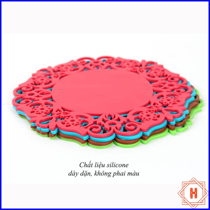 Miếng Lót Cốc Silicone Họa Tiết Hoa Văn Nhiều Màu { H }