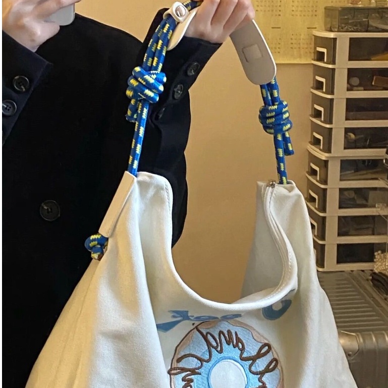 Túi Tote Đeo Vai Vải Canvas Thêu Họa Tiết Phong Cách Nhật Bản Thời Trang Cho Nữ